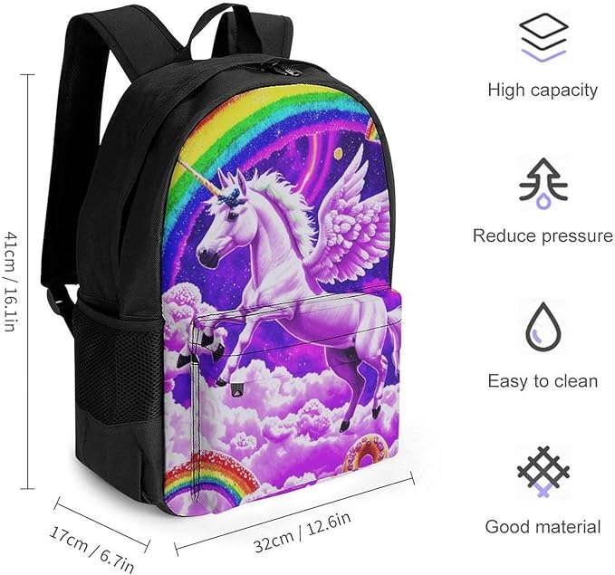 Supdreamc Men Women Polyester Rainbow Unicorn Random Space Galaxy Donuts Daypack Big Capacity Shoulder Bag With Smooth Zippers for Hiking Work Walking Cycling