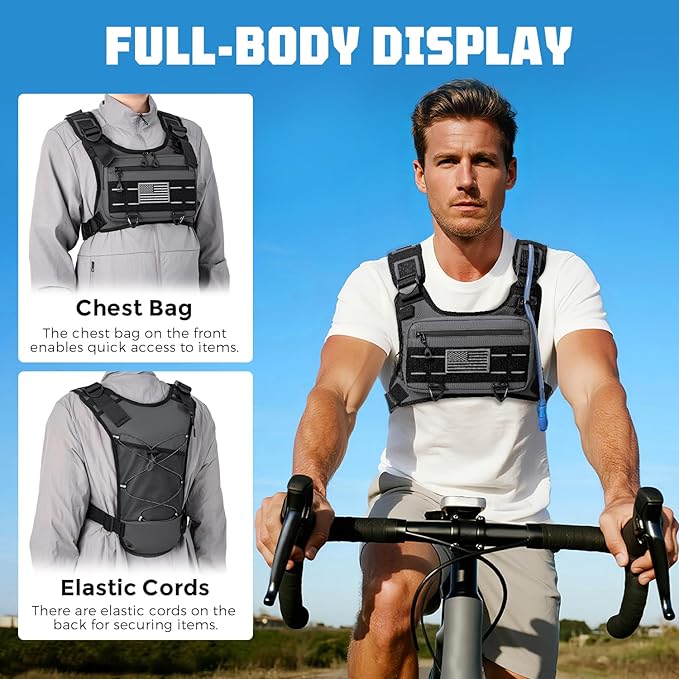 Running Hydration Vest with 2L Water Bladder， Lightweight Adjustable Hydration EDC Chest Pack for Men and Women, Water Backpack for Hiking, Cycling