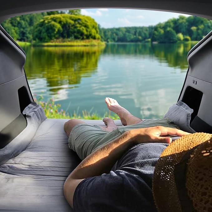 HSB Compatible for Tesla Model Y Camping Mattress, Velvety Sleeping Surface,Self Inflating Sleeping Pad with Air Pump, Back Seat Fit for Travel – Carry Bag Included