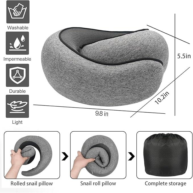 SZXYX Travel Pillows for Airplanes, 100% Pure Memory Foam Neck Pillow for Airplanes, Comfortable Breathable Cover, 360° Support Stowable Pillows for Sleeping, Car, Airport Travel Essentials