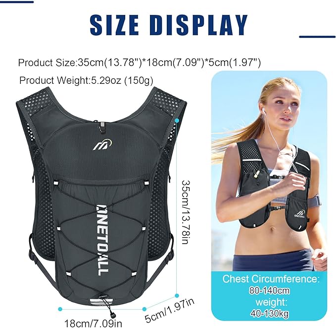 Running Vest for Women & Men, 6L Hydration Backpack with 2L Water Bladder, Lightweight Water Backpack for Trail Running, Marathon, Hiking, Cycling, Jogging, Adjustable Fit