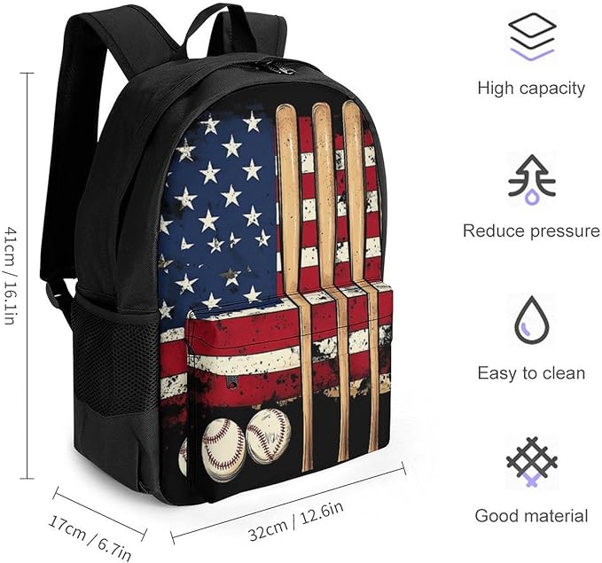 Supdreamc Adults Lightweight Patriotic Usa Retro American Flag Baseball Print Shoulder Book Bags Big Capacity Shoulder Bag With Adjustable Shoulder Straps for Trekking Work Walking Cycling