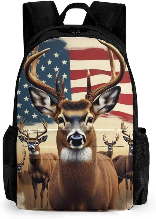 Supdreamc Lightweight Daypack Backpack for Trekking Work Running, Big Capacity Multipurpose Anti-Theft Bookbag, American Us Flag Hunting Deer Business Computer Bag