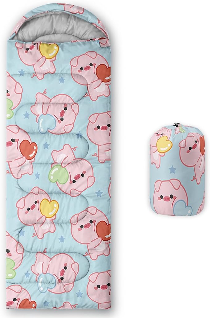 AILONEN Kawaii Puppy Sleeping Bag for Kids Boys Girls,Warm and Cool Weather,Lightweight,Waterproof Backpacking,Cartoon Cute Dog & Duck Animal Themed Blue Sleeping Bag for Camping