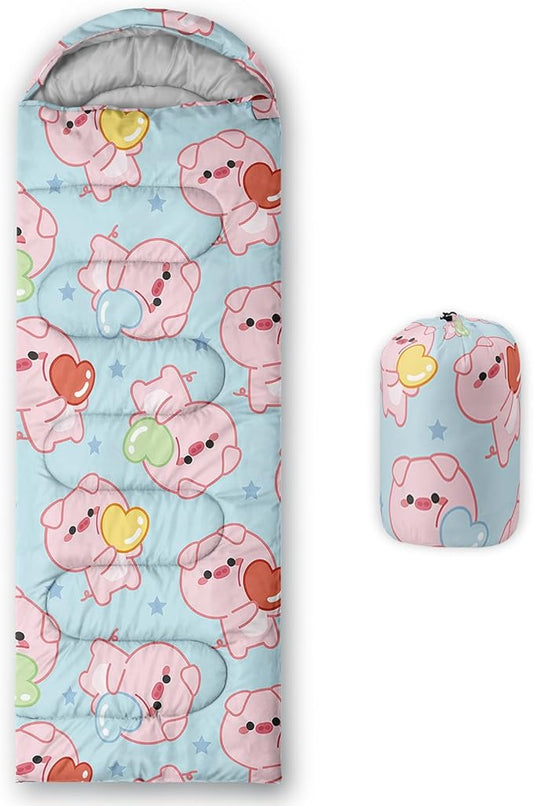 AILONEN Kawaii Puppy Sleeping Bag for Kids Boys Girls,Warm and Cool Weather,Lightweight,Waterproof Backpacking,Cartoon Cute Dog & Duck Animal Themed Blue Sleeping Bag for Camping