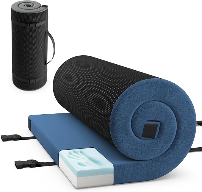 Goplus Memory Foam Camping Mattress, Portable Roll up Sleeping Pad w/Anti-Slip Bottom, Travel Bag, Single/Twin Waterproof Floor Mat, Guest Bed