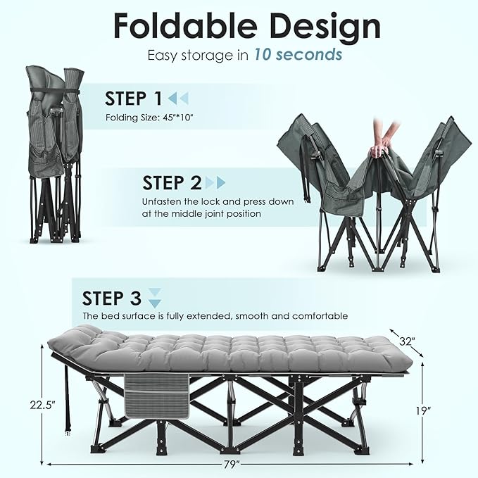 Suteck Camping Cot, 32In XXL Folding Camping Cot Heavy Duty Sleeping Bed for Adults 1200D Double Layer Oxford Cots for Camping W/Pilllow Mattress Carry Bag for Home Office Nap Beach Travel, 900LBS