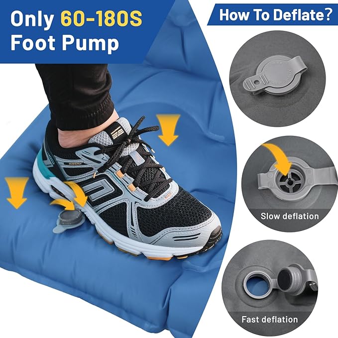 Double Sleeping Pad, 6" Extra Thick Portable Camping Sleeping Pad with Pillows & Built-in Foot Pump, Ultralight Camping Mat for Backpacking, Hiking, Traveling, Tent, Car Camp Gear