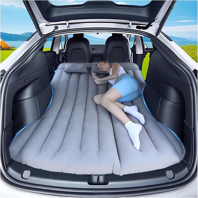 Car Air Mattress Camping Bed, Inflatable Bed Car Mattress for Model Y SUV Truck Backseat Trunk, Portable Foldable AirBed Sleeping Mat Tent Pad SUV Mattress for Car Travel Home (Grey)