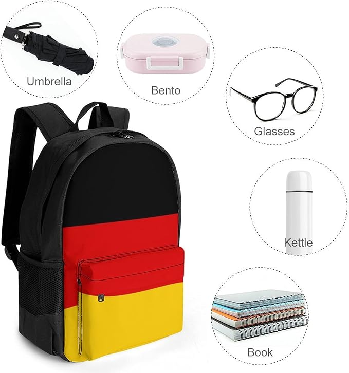 Backpack Anti-Theft Multipurpose Large Capacity Carry On Bag, Germany Flag Camping Outdoor Backpack With Side Pockets
