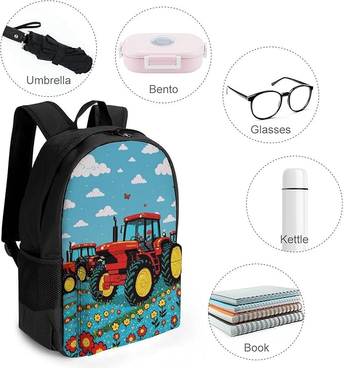 Daypack Backpack Anti-Theft Multipurpose Large Capacity Carry On Bag, Farm Tractor Pattern Traveling Camping Backpack With Side Pockets