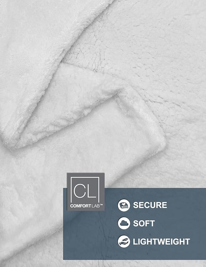 Comfort Lab Reversible Flannel Sherpa Throw Blanket - Elegant Fluffy Throw Blankets for Couch and Home Decor - Anti Pilling Non Shedding Cozy & Warm Fleece Throws - Kids/Pet (40" x 50") - White