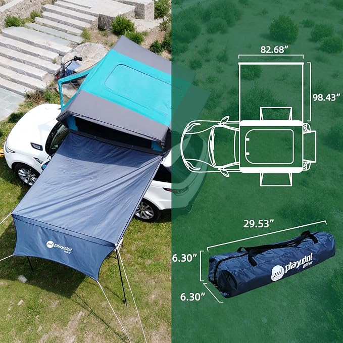 PlayDo Inflatable Rooftop Tent Easy Set Up Pop Up Roof Tent Air Extra Wide Large for 3 Person Family Camping Waterproof Cotton Tents for Truck Car SUV with Light, Skylight