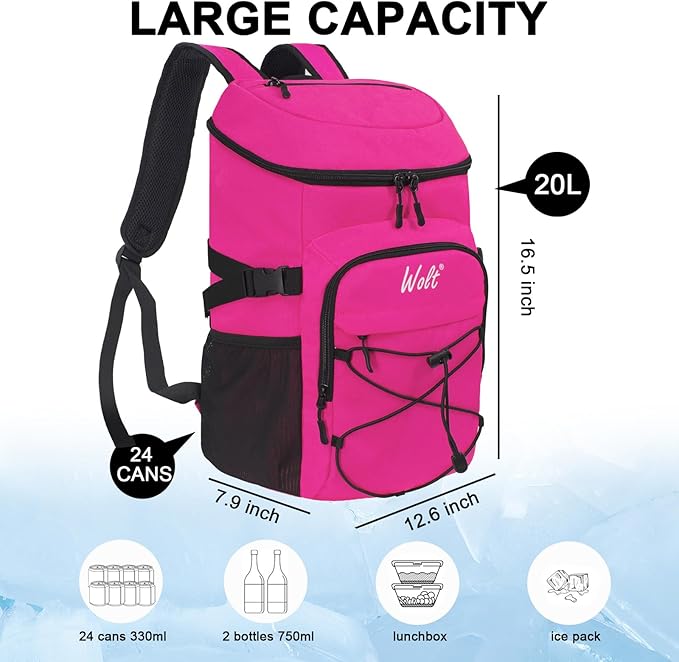 WOLT Cooler Backpack,24 Cans Insulated Backpack Cooler Leakproof,Lightweight Soft Cooler Bag,Camping Cooler,Large Capacity Beach Cooler,Waterproof Travel Cooler Lunch Backpack for Hiking