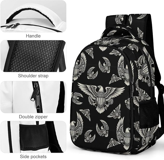 Nurse Teacher Laptop Backpack American Flag USA Cool Bald Eagle Art, Cute Travel Backpack Purse with Tumbler Holder for Women College Work Commute