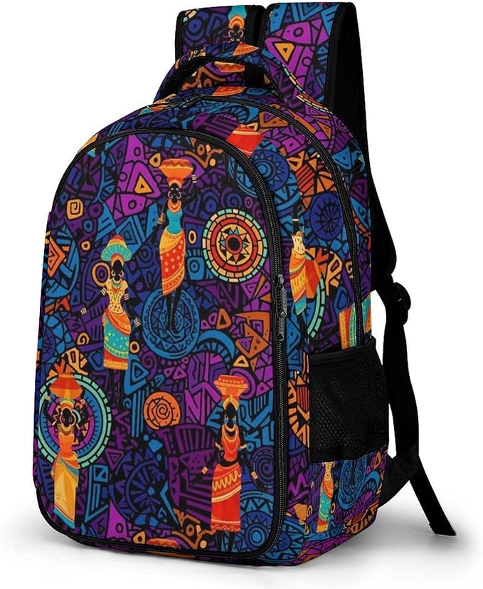 Travel Laptop Backpack Colorful Ethnic Dress Traditional African Black Women for Men Women, Water Resistant Business Anti Theft Computer Bag with Multi Compartments for College Work Hiking