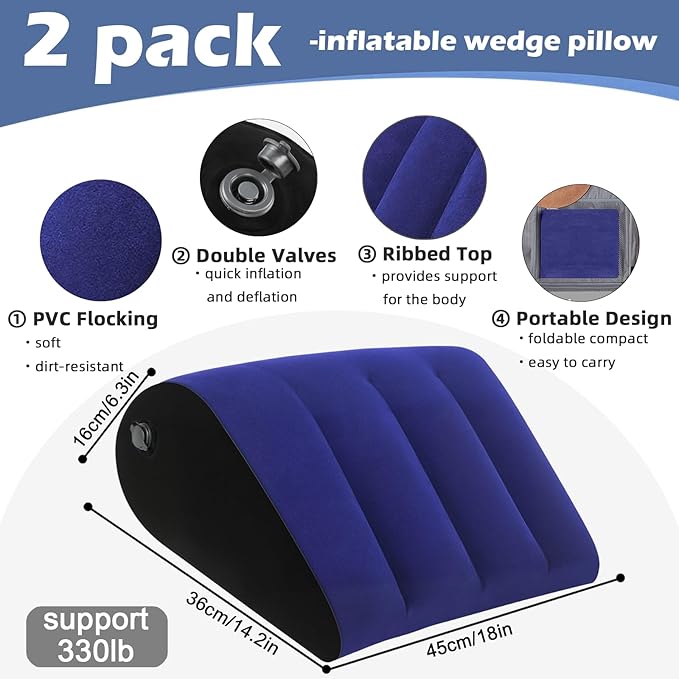 Portable Inflatable Wedge Pillow for Camping - 2Pack Body Positioner Bed Wedge Pillow for Sleeping Support,18in Adjustable Traveling Cushion,Lightweight Bed Leg Elevation Partner Wedges Fast Inflation