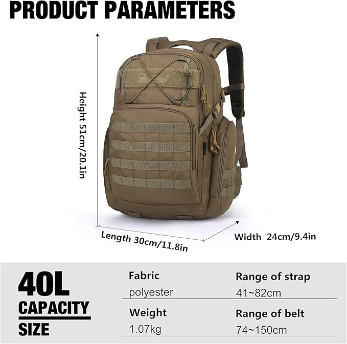 Mardingtop Military Tactical Backpack for Men 40L Molle Rucksack Assault Pack EDC Daypack for Hiking,Travel,Camping, Hunting