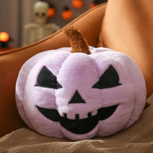 YRXRUS Evil Pumpkin Pillows, Halloween Pillow, Pumpkin Shaped Throw Pillows Happy Halloween Decoration, Purple 6x12 Inches Soft Rabbit Fur Pillow for Natural Accent Pillows for Holiday, Fall