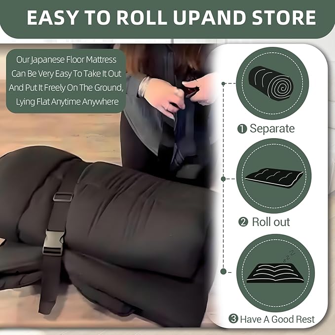 Japanese Floor Mattress Futon Mattress,3" Foldable Tatami Sleeping Pad for Adults & Kids,100% High Density Foam Comfortable Floor Mattress Twin Size 39"x 80",Ideal for Comfort and Support,Black