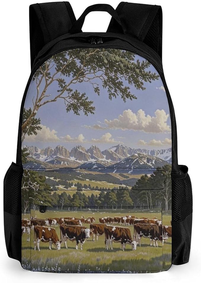 Backpack Multipurpose Anti-Theft Large Capacity Bookbag, Animal Herefords Cattle Party Travel Hiking Daypack With Side Pockets