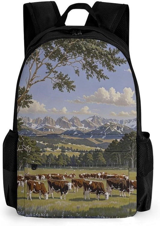 Backpack Multipurpose Anti-Theft Large Capacity Bookbag, Animal Herefords Cattle Party Travel Hiking Daypack With Side Pockets