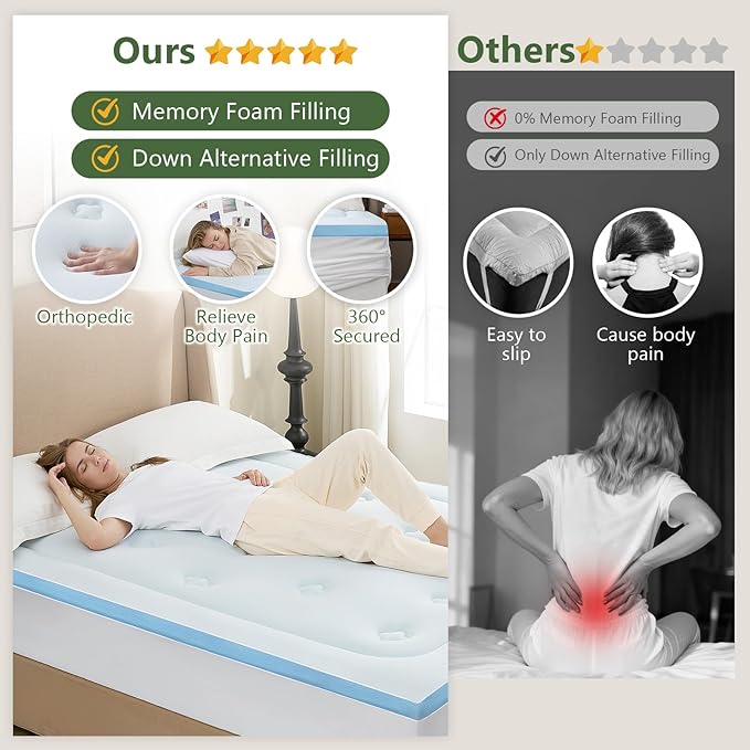 Hansleep Memory Foam Mattress Pad Topper King, King Size Mattress Topper Viscose Derived from Bamboo, King Foam Bed Mattress Pad Cover for Back Pain Relief, 78" x 80", White