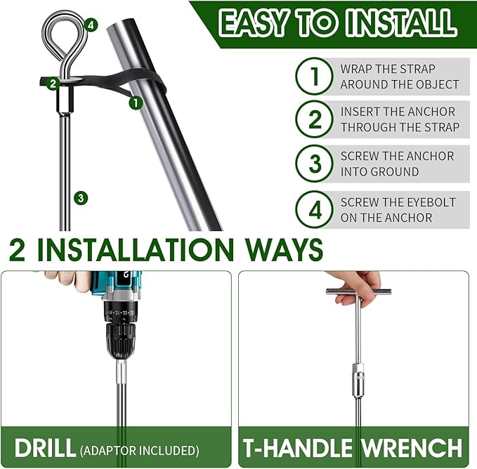 Trampoline Anchors Set of 4 - Heavy Duty Trampoline Stakes - Ground Anchors Resistant High Wind - Ground Stakes Heavy Duty with Straps(Silver-4x15)