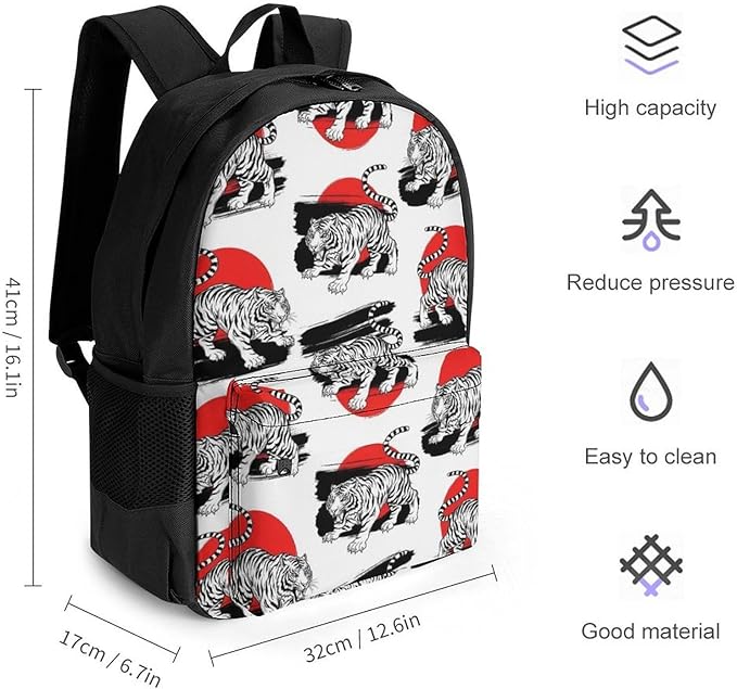 Lightweight Rucksacks for Camping Picnic Walking Cycling, Large Capacity Multipurpose Anti-Theft Carry On Bag, Japanese Tigers Travel Hiking Camping Rucksack