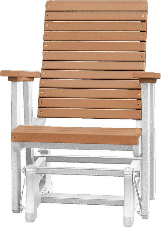 DutchCrafters Modern Horizontal Slat High Back Poly Glider Outdoor Patio Chair (White & Cedar)
