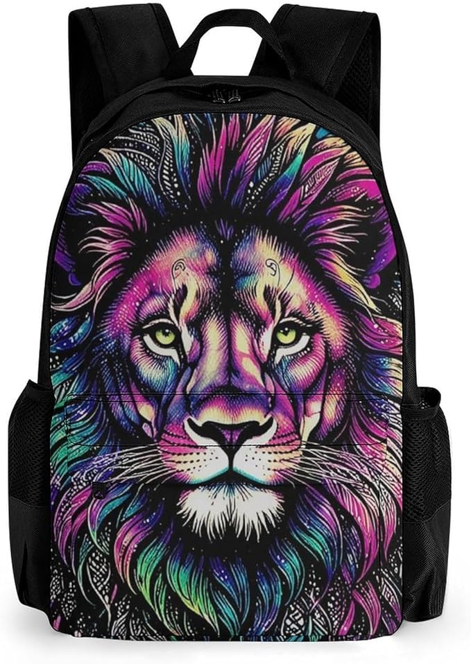 Supdreamc Rucksacks Lightweight Multipurpose Anti-Theft Colorful Lion Galaxy Art Shoulder Bag Big Capacity Traveling Camping Backpack With Side Pockets