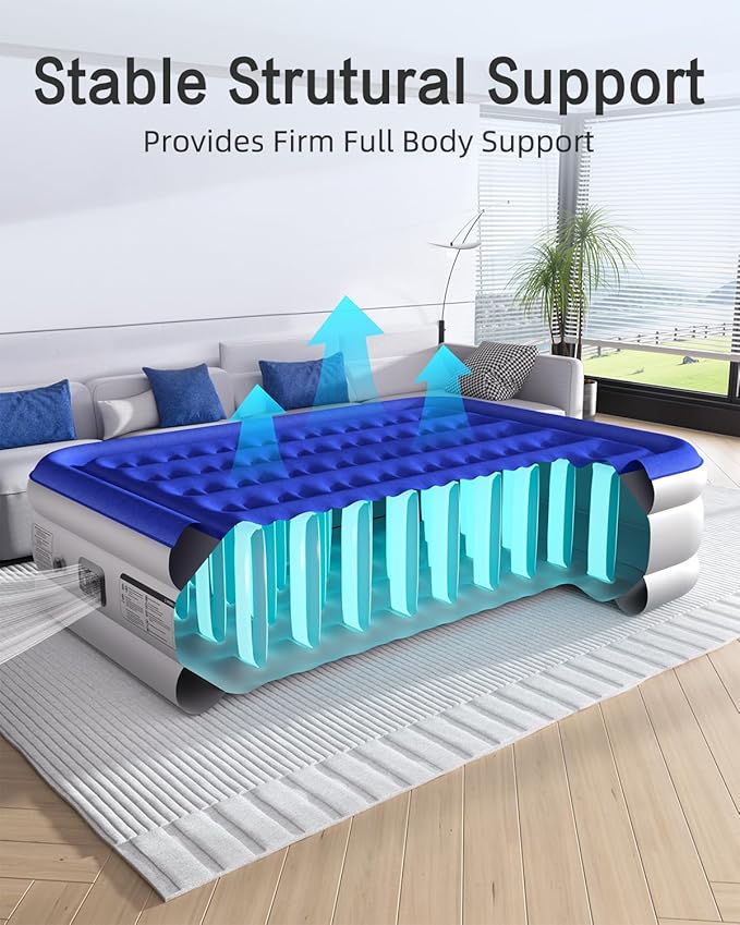 Queen Air Mattress with Built in Pump 18"Raised Inflatable Mattress Queen Airbed Blow Up Mattress Luxurious Comfort for Home and Guests 80"*60"*18"Air Bed 3 Mins Fast Inflate/Deflate 660lbs Max