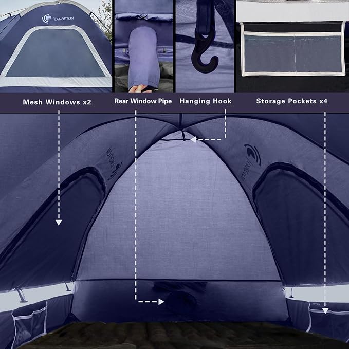 Pickup Truck Tent, Fit 5.5-6, 6.5ft Truck Bed, Waterproof PU3000 high Density Polyester Oxford, Windproof Pole and Insect-Prevention Double Layer Mesh Window & Door, Unique Rear Window Pipe