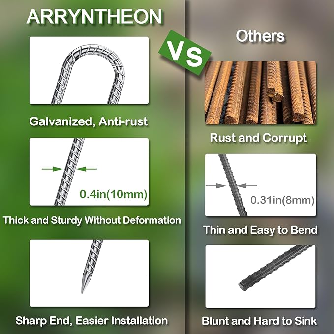 Rebar Stakes 16 Inch 17 Pack Tent Spikes Heavy Duty Metal J Hook, Fence Stakes for Trampoline, Fence, Camping Tent (17, J-16 x2/5")