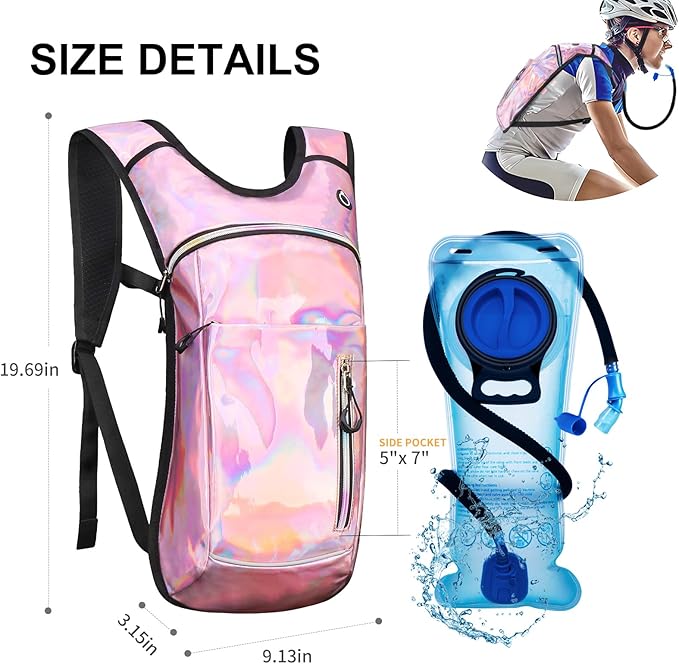 Hydration Backpack,Water Backpack with 2L Water Bladder,Festival Essential-Rave Hydration Pack,Lightweight Insulation Hydropack for Outdoor,Hiking,Running,Biking,Music Festival for Men Women