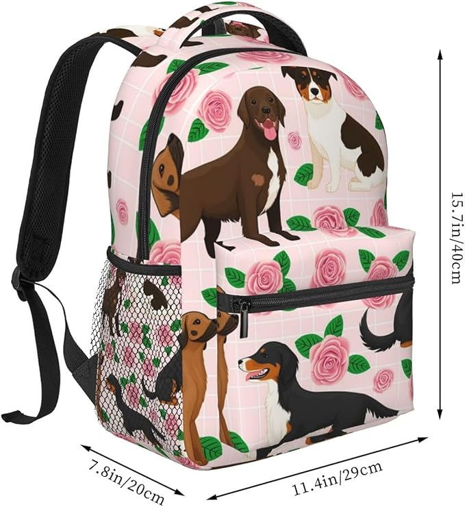 Lightweight Rucksack for Sports Travel Running, Big Capacity Multipurpose Anti-Theft Bookbag, Cavalier King Charles Spaniel Pink Florals Floral Dog Travel and Sport Backpack Rucksack