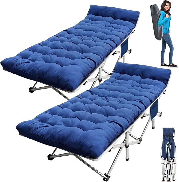 2-Pack Camping Cot with Mattress Cots for Sleeping with Camfortable Pad Heavy Duty Camping Bed for Adults Folding Cot for Home Outdoor Office Nap and Vacation