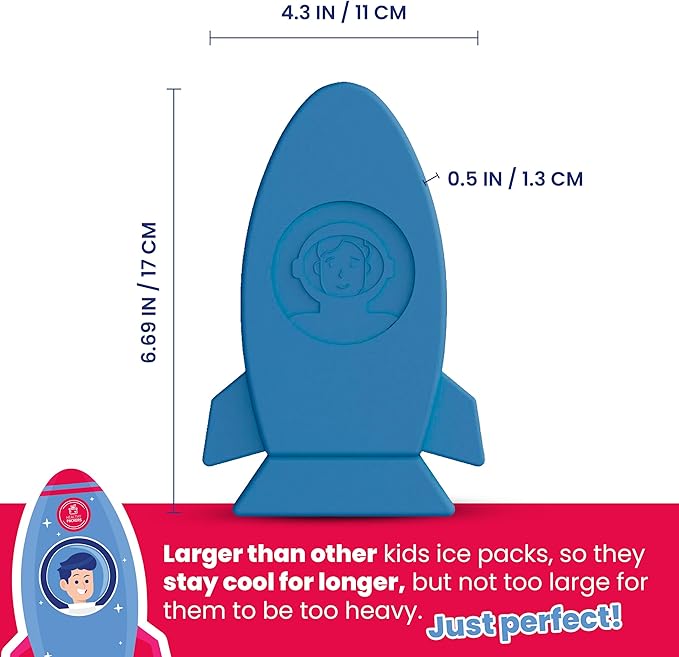 Spaceship Slim Reusable Ice Packs - 3-Pack Long-Lasting for Kids' Lunch Boxes, Bags & Coolers - Multicolored