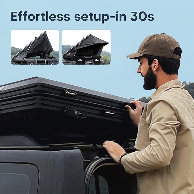 Galaxy Pro Pop-Up Rooftop Tent, Hard Shell Waterproof All-Weather Car Tent for Camping, 4-Season Overland RTT for SUV, Truck, Jeep, Quick 30s Setup, Black Aluminum