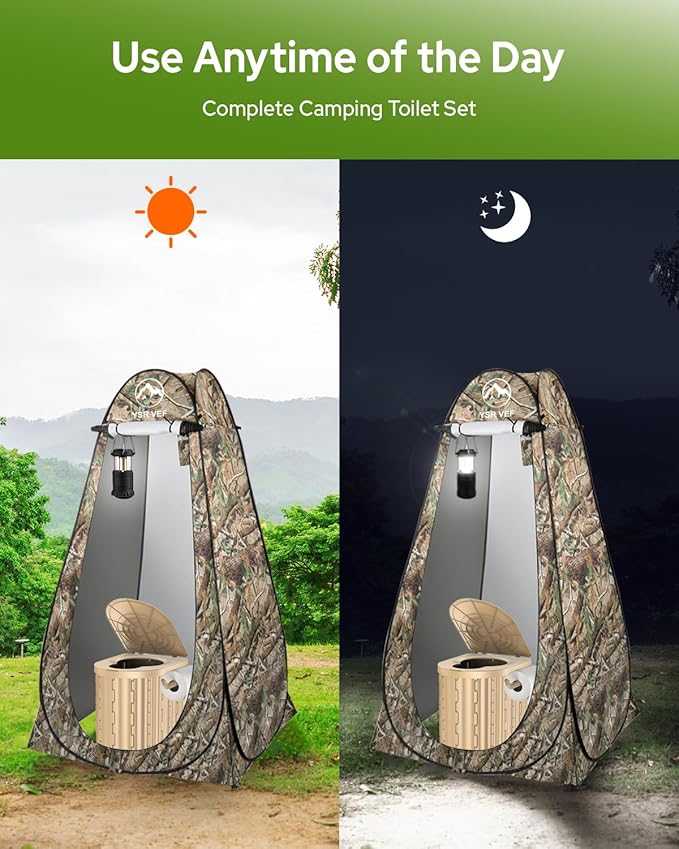 Camping Toilet with Pop-Up Privacy Tent and Liquid Waste Gel, Portable Toilet for Camping with Large Tent, Ergonomic Potty Provides Enhanced Comfort, Suitable for All Ages