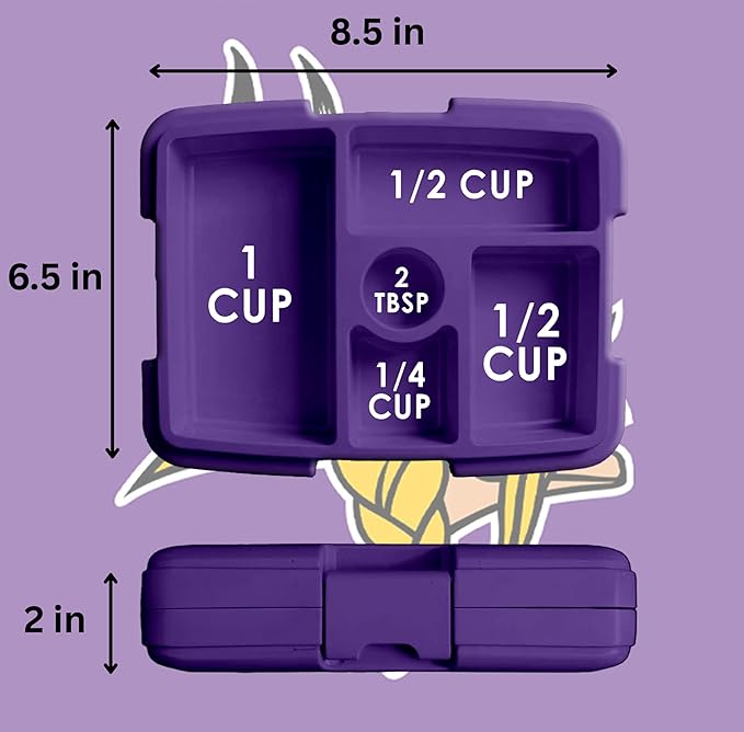 FOCO NFL Unisex-Adult Officially Licensed 2-Tone Big Logo Team Color Football Leak Proof 5 Compartment Bento Lunch Box - Minnesota Vikings
