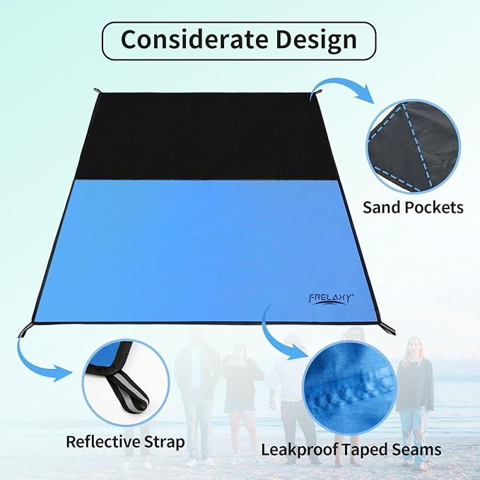 Frelaxy Pocket Picnic Blanket, Waterproof Sandproof Beach Mat, Compact Camping Tarp for Festivals, Hiking, Travel, Outdoor Recreation