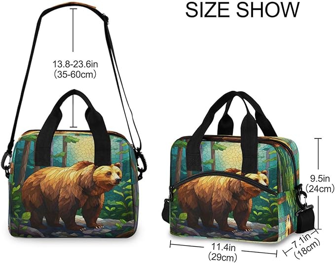 ALAZA Brown Bear in Forest Lunch Box for Men Women Adults Insulated Lunch Bag Cooler Bag with Adjustable Shoulder Strap for Work Picnic Travel