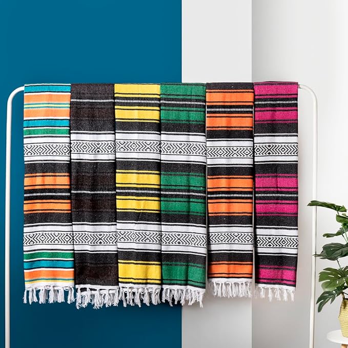 Airooglee Large Mexican Blanket - Perfect as Yoga Blanket, Outdoor Blanket, Beach Blanket, Serape Blanket, Picnic Blanket, Camping Blanket, Boho Home Décor (Orange)