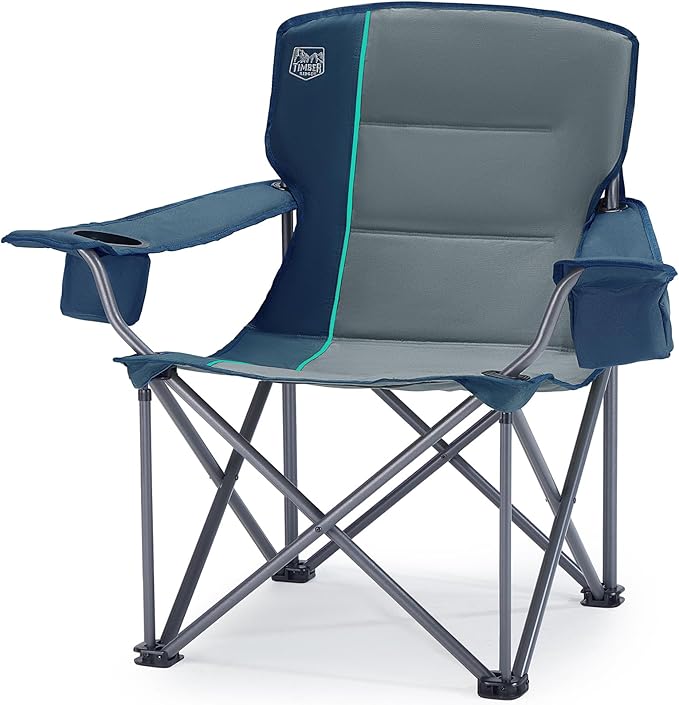 Timber Ridge 550 LBS Oversized Folding Camping Chair for Adults, Heavy Duty Outdoor Chair with Cup Holder Side Pocket for Camp, Lawn, Picnic, Navy-Upgrade