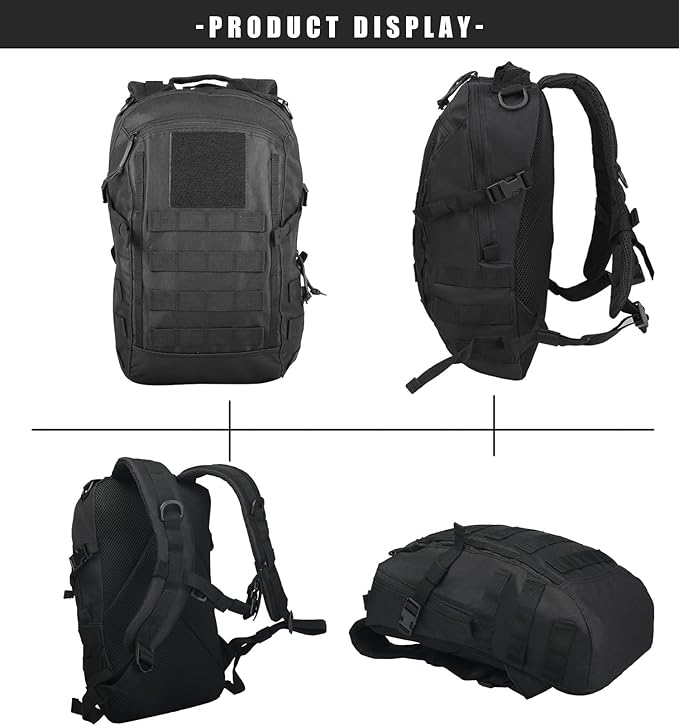 12L Small Backpack Day Pack - Mini Tactical Backpacks Military Daypack Molle Bag Rucksack Bug Out Bag for Hiking (Black)