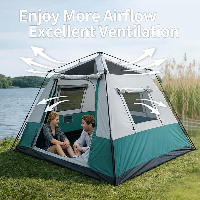 Hewolf Instant Tent for 4-6 Person Camping, Waterproof Easy Pop Up Tent Sets Up in 60 Seconds for Family Outdoor Hiking & Backpacking with Carry Bag