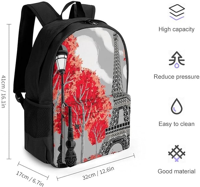 Supdreamc Rucksack Polyester Anti-Theft Multipurpose Paris European City Landscape France Eiffel Tower Oil Art Carry On Bag Large Capacity Travel and Sport Backpack Rucksack With Smooth Zippers