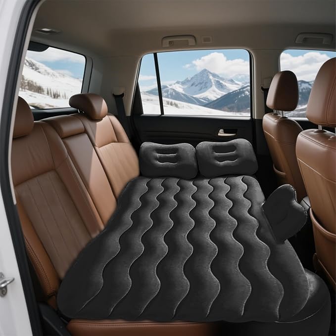 Ergocar Inflatable Mattress Camping Thickened Portable Travel Camping Flocking Bed Double-Layer Inflatable Valve Suitable for Suvs, Rear Seats, Automobiles