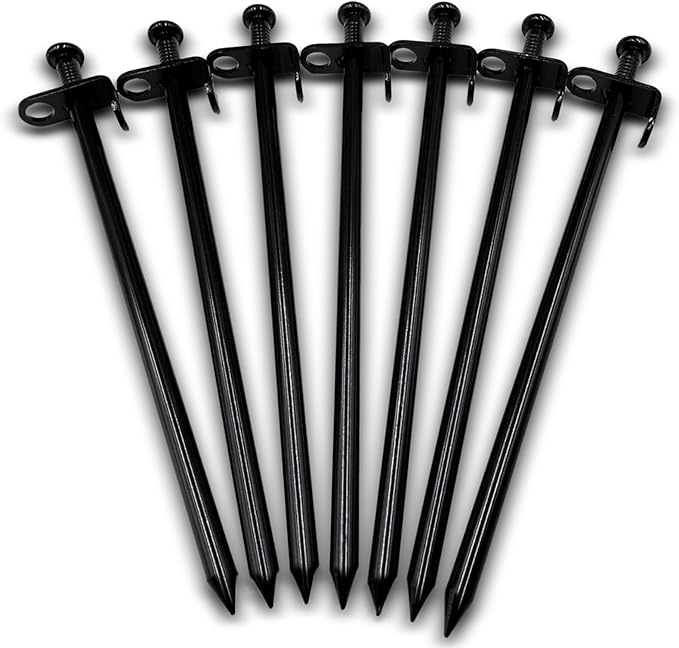 Cheardia 20 Pack Tent Stakes Heavy Duty, 7.8 Inch Outdoor Camping Pegs Stakes Black Metal Ground Stakes Spikes for Tent Tarp Canopy Unbreakable and Inflexible